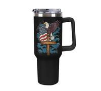 Ea-gles U.S. Flag Large Capacity Car Cup 40 Oz Stainless Steel Insulated Travel Cup with Handle Straw