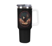 Ea-gles U.S. Flag Large Capacity Car Cup 40 Oz Stainless Steel Insulated Travel Cup with Handle Straw