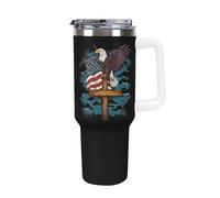 Ea-gles U.S. Flag Large Capacity Car Cup 40 Oz Stainless Steel Insulated Travel Cup with Handle Straw