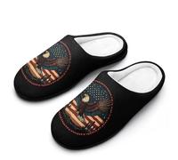 Ea-gles U.S. Flag Men's Cotton Slippers Soft Comfy Slip Indoor Outdoor Casual House Shoes for Winter 13-14（46-47）
