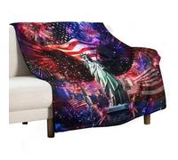 Ea-gles Wings Firework U.S. Flag Bedding Throw Blanket Soft Flannel Throws Travel Warm Bed Blankets Gift for Women Men