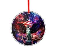 Ea-gles Wings Firework U.S. Flag Christmas Hanging Ornaments Crystal Glass Round Pendant Gifts for Xmas Trees Home Offices