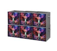 Ea-gles Wings Firework U.S. Flag Collapsible Storage Box with Handles Folding Storage Bins for Shelves Clothes Books 27 X 27 X 27 Cm