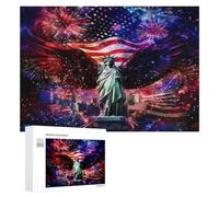 Ea-gles Wings Firework U.S. Flag Funny Wooden Puzzle with Storage Box Adults Jigsaw Puzzles Challenge for Family Game Birthday Gift