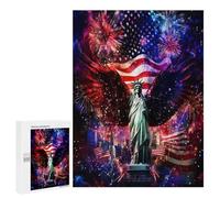 Ea-gles Wings Firework U.S. Flag Funny Wooden Puzzle with Storage Box Adults Vertical Jigsaw Puzzles Challenge Gift for Family Game