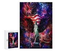 Ea-gles Wings Firework U.S. Flag Funny Wooden Puzzle with Storage Box Adults Vertical Jigsaw Puzzles Challenge Gift for Family Game