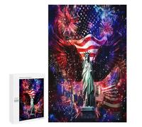 Ea-gles Wings Firework U.S. Flag Funny Wooden Puzzle with Storage Box Adults Vertical Jigsaw Puzzles Challenge Gift for Family Game