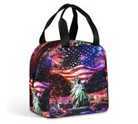 Ea-gles Wings Firework U.S. Flag Insulated Reusable Lunch Bag Portable Zipper Lunchbox Waterproof Tote Bags for Work Picnic Travel