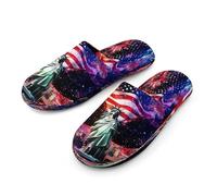 Ea-gles Wings Firework U.S. Flag Men's Cotton Slippers Memory Foam Comfort House Shoes Winter Indoor Slipper for Hotel Casa Spa