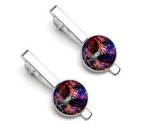 Ea-gles Wings Firework U.S. Flag Men's Novelty Tie Clips Round Metal Tie Bar Jewelry Gift for Daily Business Anniversary 5.5x2.2cm