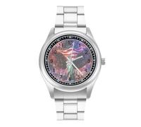 Ea-gles Wings Firework U.S. Flag Men's Simple Watch with Stainless Strap Fashion Easy Reader Wristwatch Gifts for Men