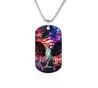 Ea-gles Wings Firework U.S. Flag Personalized Memorial Necklace Printed Metal Pendant Birthday Gifts for Men Women 23.6in（60cm）