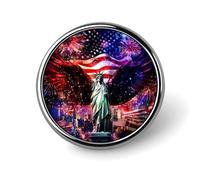 Ea-gles Wings Firework U.S. Flag Round Metal Brooches 1 Inch Decorative Badges Exquisite Decorations Pins for Clothing