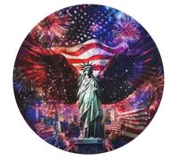 Ea-gles Wings Firework U.S. Flag Round Wooden Puzzle Letter on Back