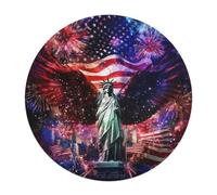 Ea-gles Wings Firework U.S. Flag Round Wooden Puzzle Letter on Back