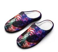 Ea-gles Wings Firework U.S. Flag Women's Cotton Slippers Winter Indoor Outdoor House Shoes Gift for Travel Bedroom Hotel 11-12（42-43）
