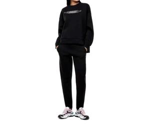 EA7 Armani Two-Piece Sweatsuit Set, Sweatshirt and Trousers, Black, Logo with Shiny Details, Black/White, S