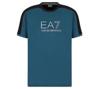 EA7 Athletic Colour Block Cotton Mens T-Shirt Colour: REFLECT POND, Size: Extra Large