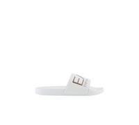 EA7 Emporio Armani Logo Sliders with Maxi Logo, Unisex Beach / Pool Slippers, White Rose Gold, 6 UK