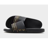 EA7 Men's Brand Stripe Sliders, Black/Gold, 8 UK