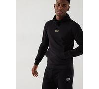 EA7 Men's Jersey Pullover Hoodie, Black/Gold, XXL