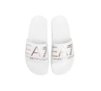 EA7 Emporio Armani White/Gold Contrast Logo Sliders Sandals Size UK 6 BNWT/BOX