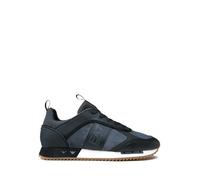 EA7 Men's Side Logo Leather Trainers, Black, 9 UK
