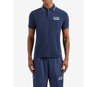 EA7 Tennis Club Stripe Logo Short Sleeve Polo Shirt Navy Blue - M
