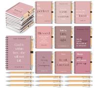 Eaasty 10 Sets Christian Gifts Bulk Bible Notebook with Pen, Morandi Pink | Bamboo Ballpoint, A6 Small Scripture Prayer Journal, Notepads for Women Men Church Members Bible Study Groups