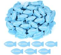 Eaasty 100 Pcs He Lives Blue Fish Erasers, 1.1"x0.6" Large Easter Christian Fish Erasers Religious Easter Church Gifts Blue Eraser Rewards for Pencil Accessories Party Favors