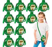 Eaasty 12 Set Jungle Safari Birthday Decorations Kids Canteens with Straps 10 oz Plastic Reusable Water Bottle Bulk for Zoo Animal Theme Birthday Party Decorations Camo Camping Adventure Supplies