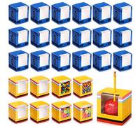 Eaasty 120 Pack Candy Apple Boxes for Teacher Appreciation Bulk Gifts Caramel Apple Boxes with Clear Window for Back to School Classroom Parties Halloween Favors, 4" x 4" x 4", Pencil Crayon Design