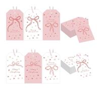 Eaasty 120 Pcs Christmas Gift Tags Set Pink White Merry Christmas Tags with String Pink Bow Hanging Decor Holiday Exchange Gifts Labels for Xmas Party Decoration Holiday Cookie Supplies