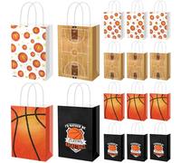 Eaasty 16pcs Basketball Goodie Bags with Handle 4 Styles Basketball Paper Gift Bags for Treat Snack Candy Sports Birthday Themed Party Favor Supplies
