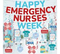 Eaasty 20 Pcs Happy Emergency Nurse Week Banner Medical Workers Party Decoration We Appreciate All You Do Appreciation Week Hanging Swirl for Emergency Nurse Doctor Nursing Hospital Blue Red Glitter