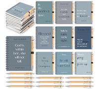 Eaasty 20 Sets Christian Gifts Bulk Bible Notebook with Pen, Blue Gray | Bamboo Ballpoint, A6 Small Scripture Prayer Journal, Notepads for Women Men Church Members Bible Study Groups