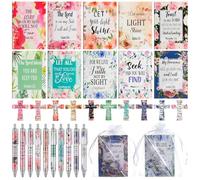 Eaasty 200 Pcs Christian Gift for Women with 50 Bible Verse Notepads 50 Scripture Ballpoint Pens 50 Religious Floral Magnetic Cross Bookmarks 50 Organza Bags for Office Birthday Wedding Baptism Church