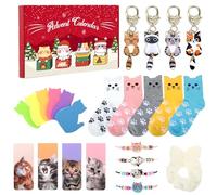 Eaasty 24 Days Christmas Cat Advent Calendar 2025 Christmas Countdown Calendar with Assorted Cat Lover Gifts Socks Sticky Notes Keychains Hair Tie Magnetic Bookmarks and Bracelets Xmas Gifts