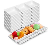 Eaasty 24 Pcs 24 Pcs 8.7 x 2.8 Inch 3 Compartment Appetizer Serving Tray Plastic 3 Section Dessert Platters Rectangular Divided Plate White Compartment Serving Dishes Dipping Sauces Dinner Kitchen