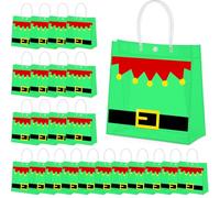 Eaasty 24 Pcs Christmas Clear Gift Bag with Handle PVC Totes Bags for Candy Treat Goodie Reusable Plastic Transparent Gift Wrap for Christmas Winter Holiday Wedding Birthday Party Favors(Elf Belt)