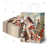Eaasty 24 Pcs Christmas Gift Bags with Handles Western Christmas Party Favors Vintage Santa Claus and Horse Cowboy Hat Boots Paper Treat Bags Decorations for Xmas Holiday Party Supplies