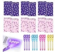 Eaasty 24 Pcs Kpop Theme Party Favors 12 Purple Crack Energy Pattern Mini Notebook & 12 Invisible Ink Pens Korean Novelty Party Goodie Bag Stuffers for Kpop Music Lovers Fans Singers Romantic Gift