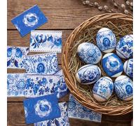Eaasty 24 Pcs Orthodox Easter Egg Wraps Ukrainian Blue White Porcelain Folk Art Heat Shrink Sleeves Ukrainian Pysanky Supplies Traditional Eggs Decorating Kit for Orthodox Party Decoration Eggs