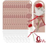 Eaasty 24 Set Valentine's Day Themed Single Rose Card Sleeve Gift Packaging Flower Holder with Floral Water Tubes Ribbon Floral Tissue Paper for Rose Packing