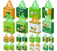 Eaasty 32 Pack St. Patrick's Day Gift Bags Bulk Reusable Non Woven Tote with Handles Shamrocks Clover Leprechauns Goodie Shopping Bags for St. Patrick's Day Party Favors