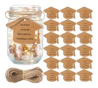 Eaasty 36pcs Graduation Gift Tags with Bible Verse 3 × 2.2 Inch Graduate Centerpiece Tags with Jute String Decor to Wrap Around Jars for DIY Crafts Party Favor Supplies (Graduation Cap Style)