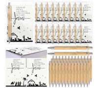 Eaasty 40 Sets Christmas Jesus Loves You Pen Gifts Nativity Scene Notebook Bible Christian Bamboo Pens Inspirational Prayer Notepad Religious Gifts for Church Sunday School