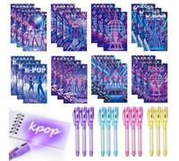 Eaasty 48 Pcs Kpop Theme Party Favors 12 Purple Silhouette Pattern Mini Notebook & 12 Invisible Ink Pens Korean Novelty Party Goodie Bag Stuffers for Kpop Music Lovers Fans Singers Romantic Gift