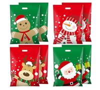 Eaasty 48 Pieces Large Plastic Christmas Gift Bags Bulk 16 x 12 Inch Xmas Treat Candy Goodie Bags with Santa Snowman Elk Gingerbread Man Patterns for Christmas Holiday Party Favor Gift Giving