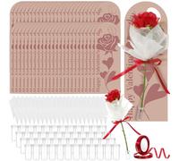 Eaasty 48 Set Valentine's Day Themed Single Rose Card Sleeve Gift Packaging Flower Holder with Floral Water Tubes Ribbon Floral Tissue Paper for Rose Packing